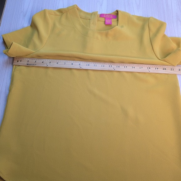 Catherine Malandrino Gold Yellow Blouse Short Sleeve Round Neck Top Size Large - Picture 8 of 9